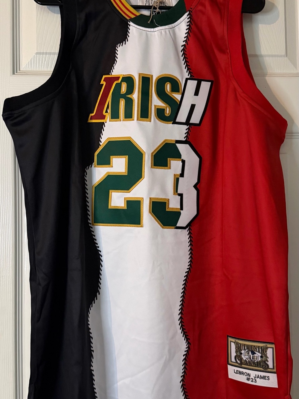 Lebron James  Tricolor 'Irish 23' Basketball Jersey - Red, Black & White